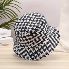 Houndstooth Print Reversible Bucket Hat Lightweight Fisherman Cap