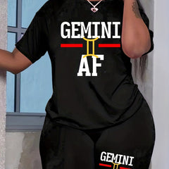 Women's Plus Letter Print Tee & Shorts Set