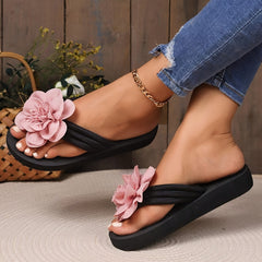 Summer Flip flops Flower Decor Anti slip Flat Beach Slippers