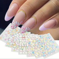 30 Sheets Nail Art 3D Stickers Colorful Flowers Self Adhesive Decals