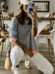 Striped Crew Neck Sweater Long Sleeve Casual Sweater
