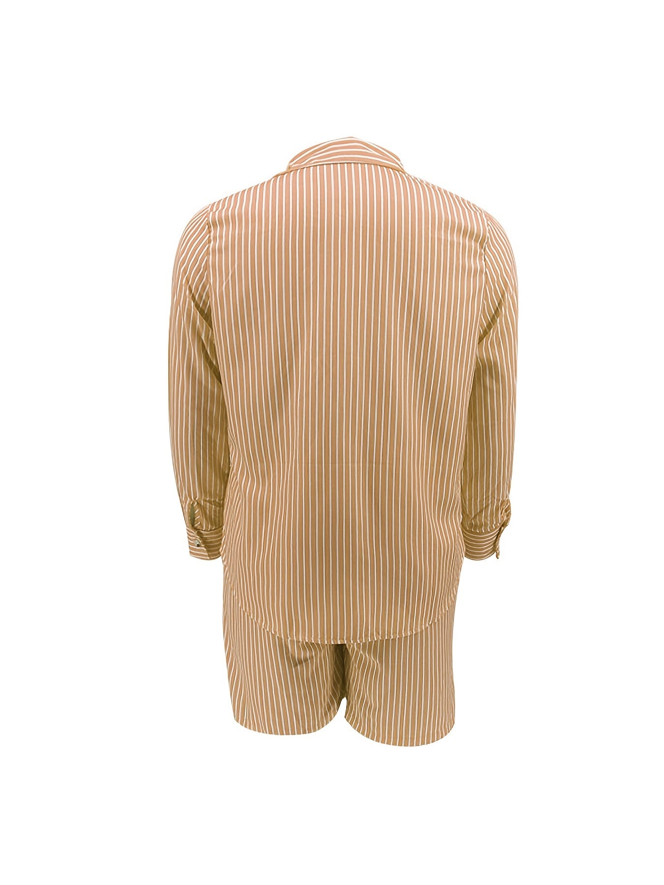Striped Long Sleeve Shirt & Shorts Set Women's Plus Casual Outfits