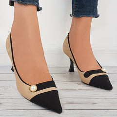 Pearl Decor Cap Toe Stiletto Heels