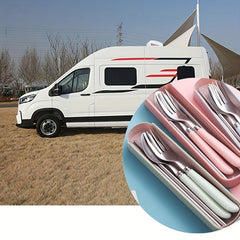 3pcs Stainless Steel Tableware Spork Chopsticks Set with Storage Box