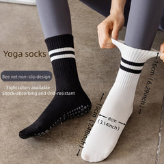 Non-Slip Silicone Bottom Yoga Socks Striped Crew Socks