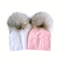 Faux Fur Pom Pom Baby Hat for Newborn Photos