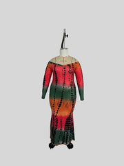 Ombre Print Off Shoulder Bodycon Maxi Dress