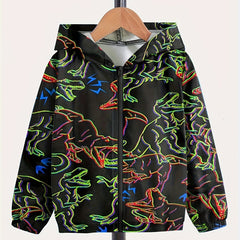 Dino Graphic Zip Front Hooded Jacket for Girls Boys