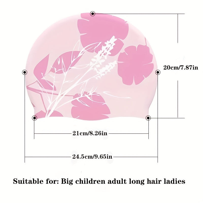 Silicone Waterproof Comfort Swimming Cap Flower Printed Elastic Swimming Cap