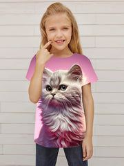 Crying Cat Graphic Short Sleeve T shirt Breathable Pullover For Girls