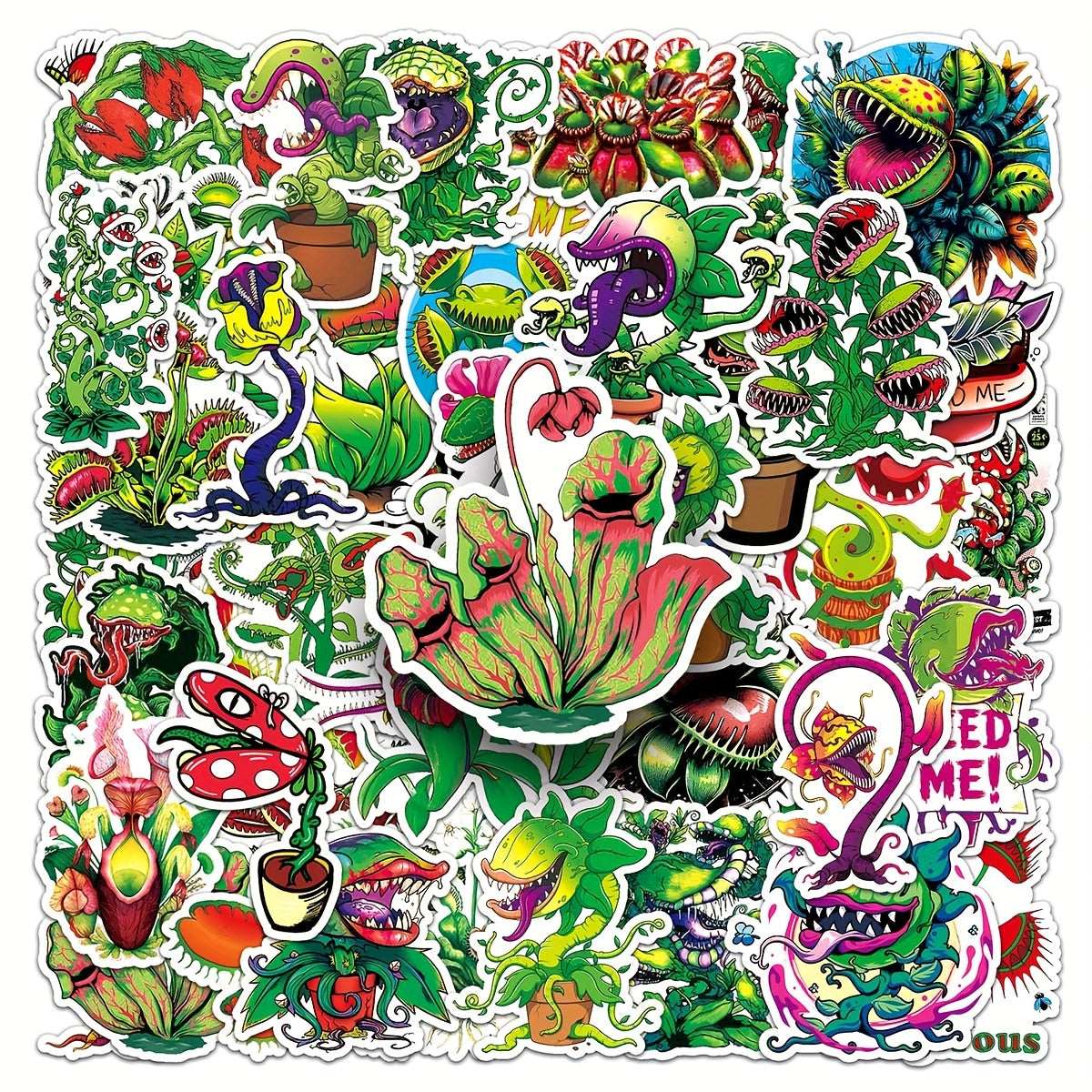 50 Sheets Insect Catching Plant Cartoon Waterproof Stickers