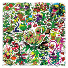 50 Sheets Insect Catching Plant Cartoon Waterproof Stickers