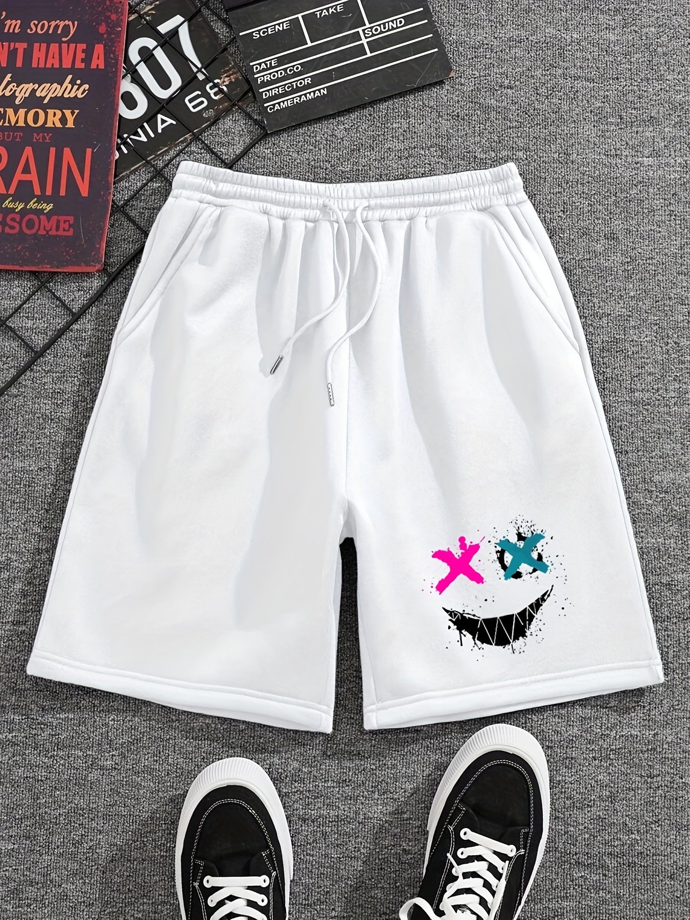 Grimace Print Men's Drawstring Shorts Casual Loose Summer Clothing