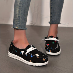 Women's Geometric Pattern Canvas Sneakers Lace Up Slip On Shoes