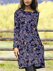 Casual Dress Women's Plus Floral Print Long Sleeve Dress