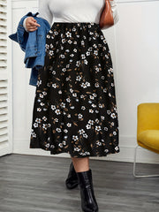 Floral Print Maxi Skirt High Rise Elastic Pleated