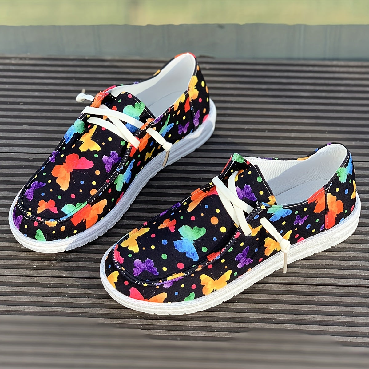 Women's Colorful Butterfly Skateboard Shoes Lace-up Flat Comfortable Sneakers