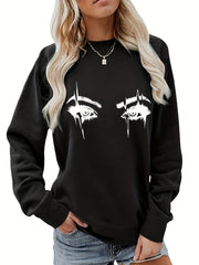 Eye Print Sweatshirt Long Sleeve Crew Neck Women's Clothing