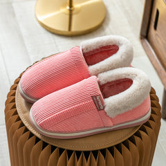 Men's Cozy Fleece Striped Slippers Non-slip House Shoes