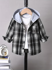 Boys Hooded Checked Shirt Kids Clothes