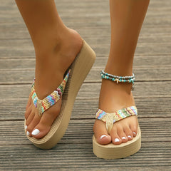 Women's Colorful Knit Sandals Slip On Open Toe Thick Bottom Non slip Flip Flops