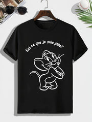 Men's Mouse Sketch Print T shirt Active Comfy Slightly Stretch Crew Neck Tee