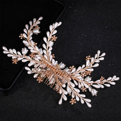 Golden Faux Pearls Hair Combs Rhinestone Headpiece Bridal Accessories