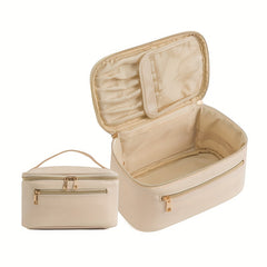 Makeup Bag with Brush Holder & Handle Travel Makeup Organizer