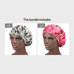 Camo Print Hair Caps Bonnet Sleep Night Hat with Trim Hair Cap