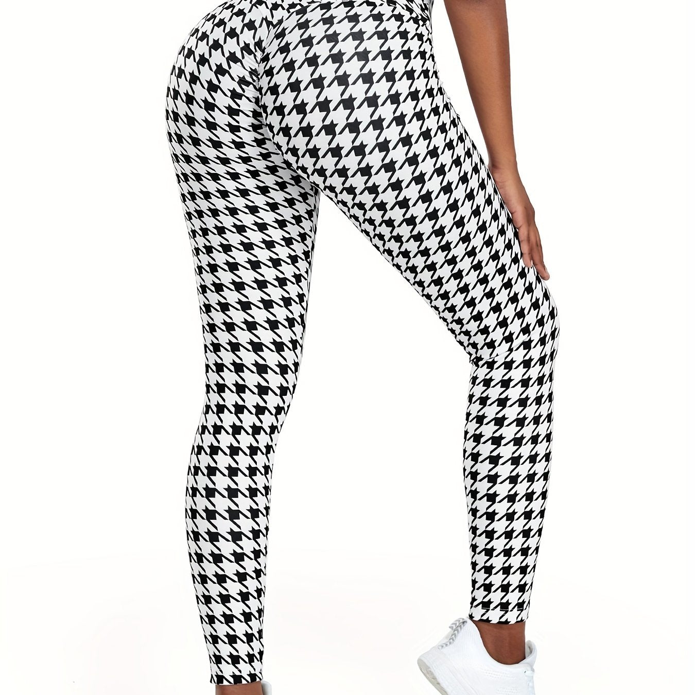 Houndstooth Pattern Yoga Leggings High Waist Slim Running Pants