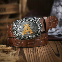 Vintage Men's Letter Alloy Buckle PU Leather Belt