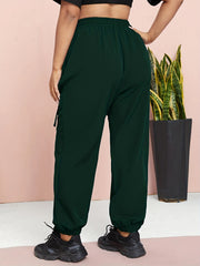 Solid Elastic Waist Cargo Joggers Cropped Pants