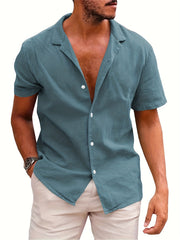 Men's Casual Short Sleeve Solid Shirt For Summer Vacation