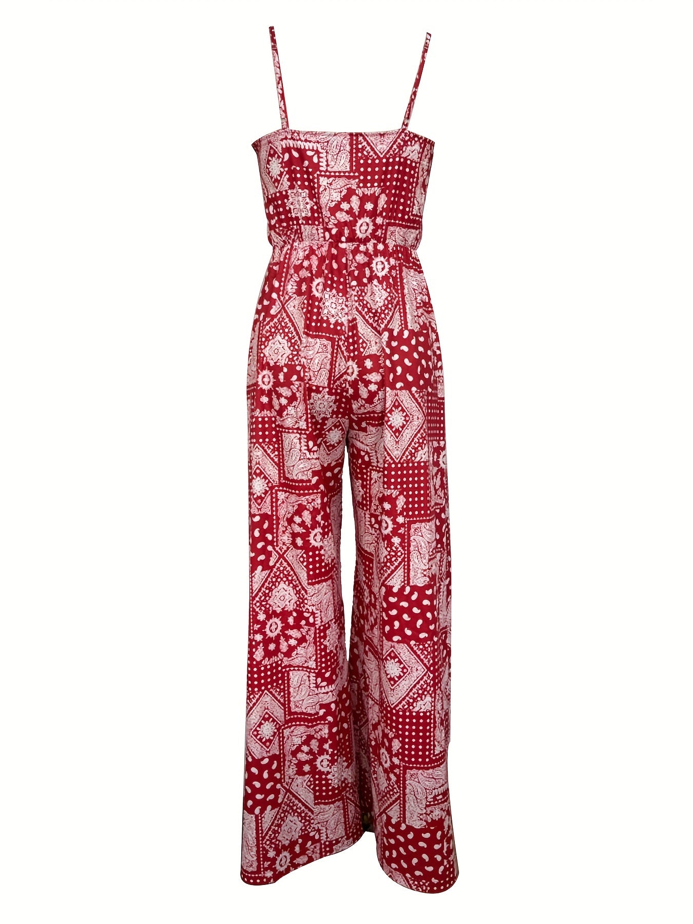Floral Print Wide Leg Ruffle Trim Jumpsuit Boho Sleeveless Jumpsuit