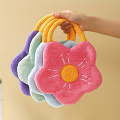 Flower Shape Hand Towel Hanging Drying Hand Rag Coral Velvet Bathroom Decor