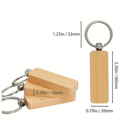 3pcs Wooden Keychain Blanks Rectangle Shape Engravable Portable Key Rings