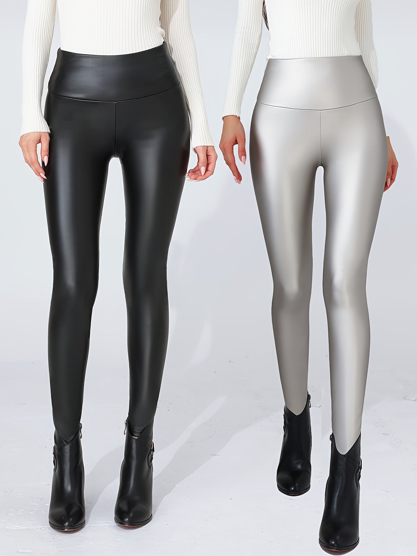 2pcs High Waist Faux Leather Sports Leggings Yoga Tight Pants Women's Activewear