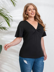 Twist Front Short Sleeve V Neck Top