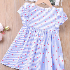 Toddler Girls Puff Sleeve Ruffle Trim Stripe Heart Graphic Princess Dress