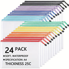 24PCS Zipper File Bags for Sorting & Storage Letter Size A4