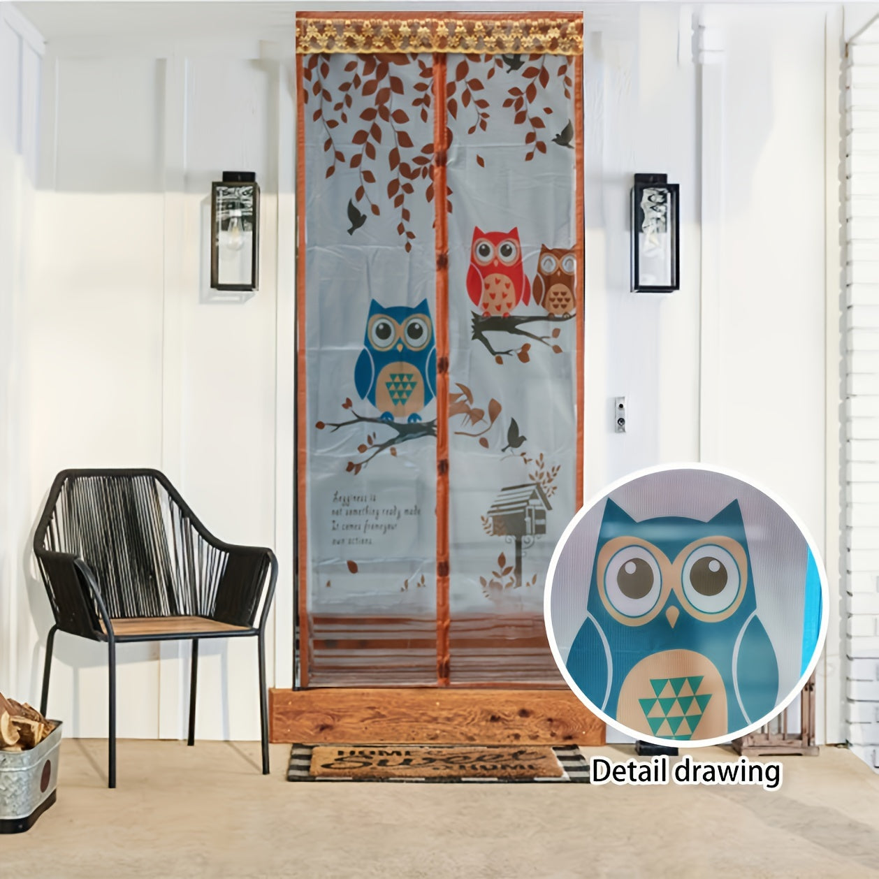 Chocolate Owl Pattern Magnetic Screen Door - Strong Mesh Sealing Magnet