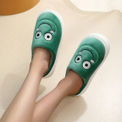 Women's Frog Embroidery Slippers Warm Indoor Shoes
