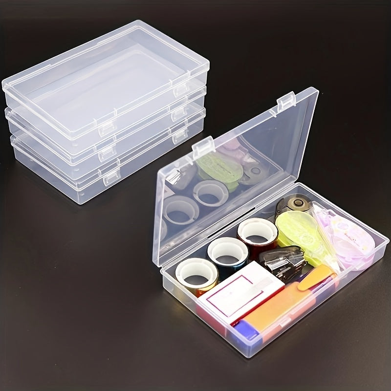 4pcs Transparent Stationery Box Rectangular Plastic Clear Tool Parts Small Box