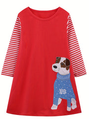 Christmas Playwear Dress For Toddler Girls Long Sleeve Dress 2-8 Years