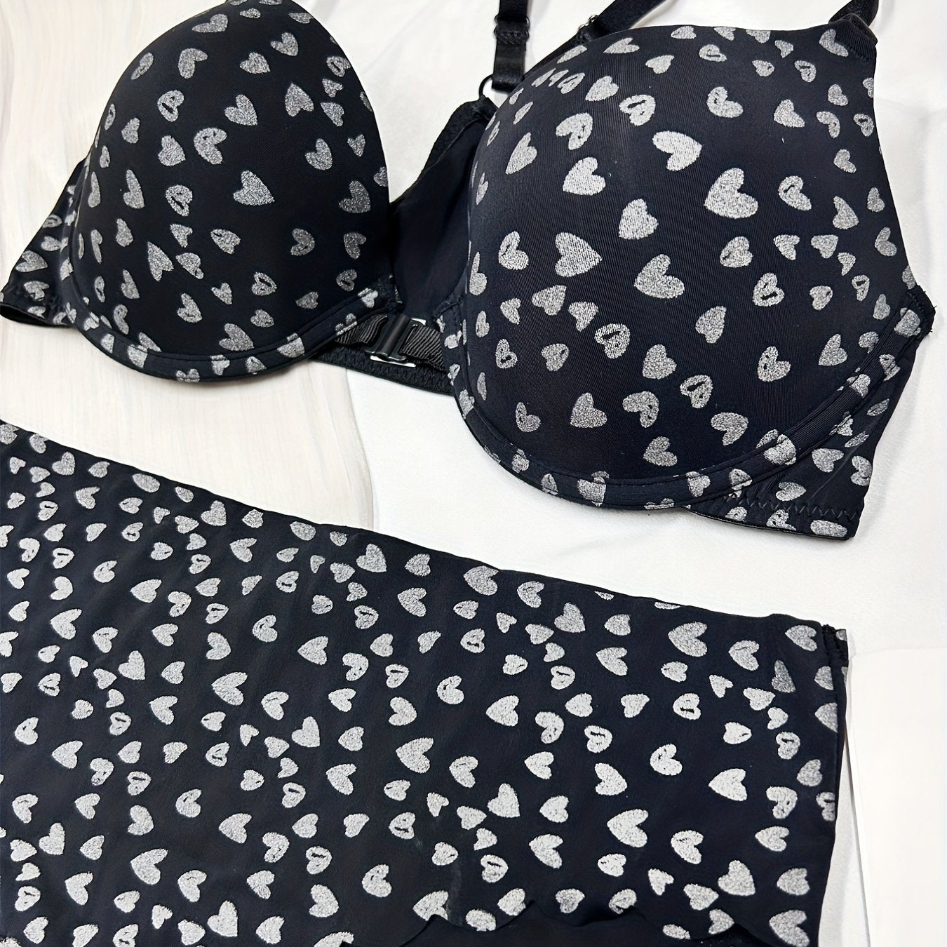 Heart Print Push Up Bra & Panties Lingerie Set