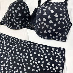 Heart Print Push Up Bra & Panties Lingerie Set