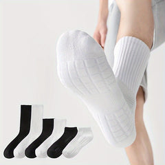 Men's Solid Crew Socks Cotton Blend Comfy Casual Outdoor All Seasons