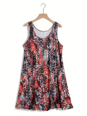 Tie Dye & Leopard Print Round Neck Tank Sleep Dress