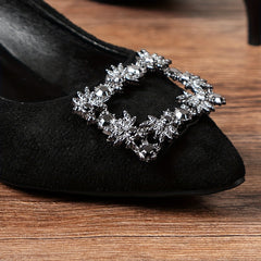 Rhinestone Buckle Stiletto Heels Point Toe Wedding Shoes Pumps