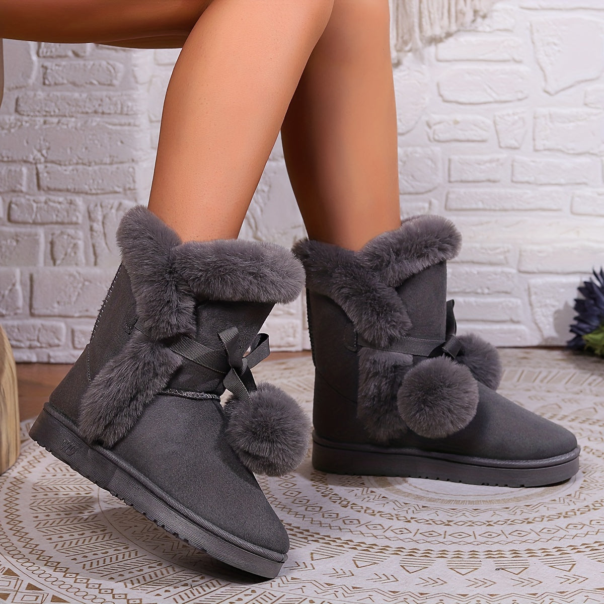 Non-slip Round Toe Snow Boots Warm Velvet Shoes Women's Footwear